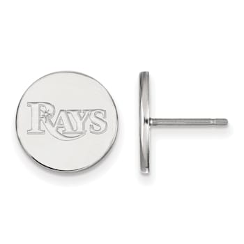 Rhodium Over Sterling Silver MLB LogoArt Tampa Bay Rays Post Earrings