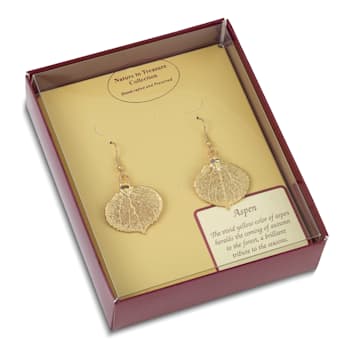 24k Yellow Gold Dipped Aspen Leaf Gold-tone Dangle Earrings