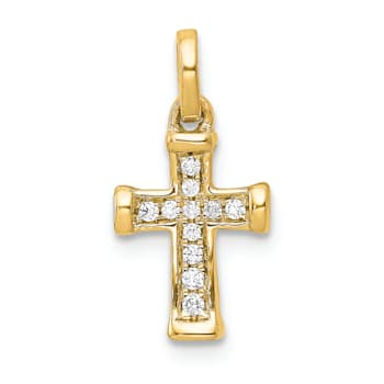 14K Yellow Gold Small 1/20ct. Diamond Latin Cross Pendant