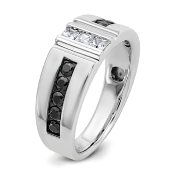 Rhodium Over 10K White Gold Men's Black and White Diamond Ring 1.10ctw