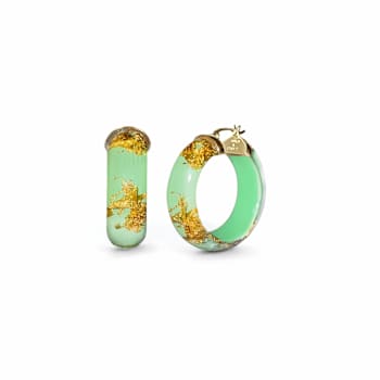 14K Yellow Gold Over Sterling Silver Mini Gold Leaf Acrylic Hoops in
Mint Green