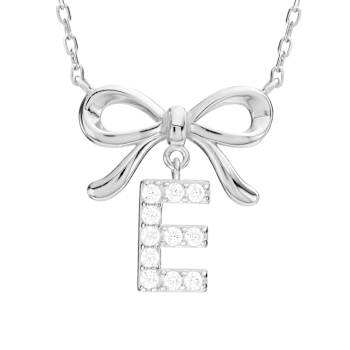 Initial E Bow CZ Necklace In Sterling Silver 0.23ctw