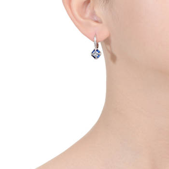 Square Blue Stone Drop Earrings In Sterling Silver