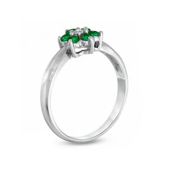 0.38ctw Emerald and Diamond Flower Cluster Ring in 14k White Gold