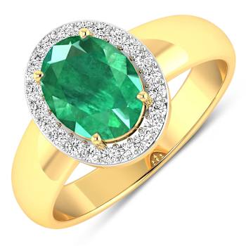 1.75ctw Green Emerald and Diamond 14K Yellow Gold Halo Ring