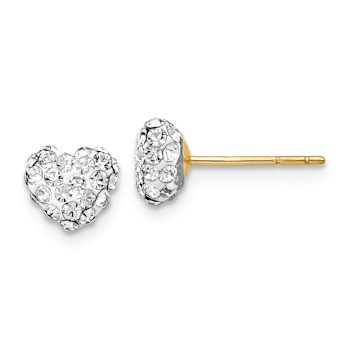 14k Yellow Gold 6mm Crystal Heart Stud Earrings