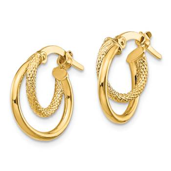 14k Yellow Gold Polished Diamond-cut 5/8" Hinged Hoop Earrings