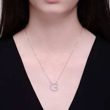 Initial G Mixed Cut CZ Pendant Necklace In Sterling Silver 18 Inch