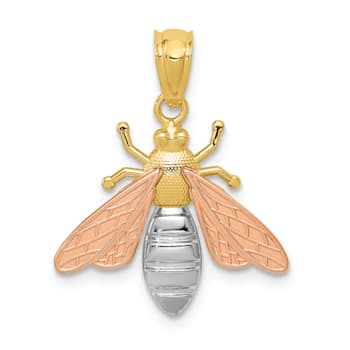 14k Tri-color Gold Polished & Textured Bee Pendant
