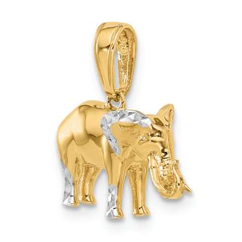 14k Two-tone Gold Diamond-Cut 3D Elephant Pendant