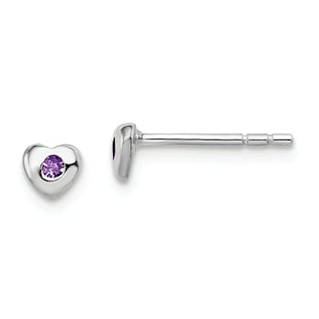 Rhodium Over Sterling Silver February Purple Preciosa Crystal Heart Earrings