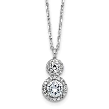 Rhodium Over Sterling Silver Double Round Cubic Zirconia Halo With 2
Inch Extension Necklace