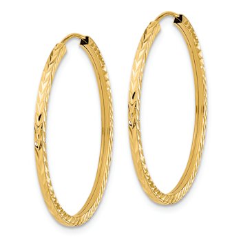 14k Yellow Gold Diamond-Cut 1 3/16" Square Tube Endless Hoop Earrings