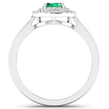 0.86ctw Green Emerald and Diamond 14K White Gold Halo Ring