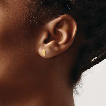 14k Yellow Gold Kids Textured Leaf Stud Earrings