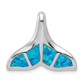 Rhodium Over Sterling Silver Lab Created Blue Opal Whale Tail Chain
Slide Pendant
