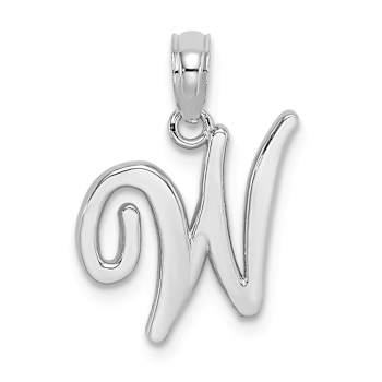 Rhodium Over 14k White Gold Polished Script Letter W Initial Pendant