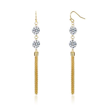 CZ Chain Fringe Dangle Earrings In 14K Gold Over Sterling Silver
