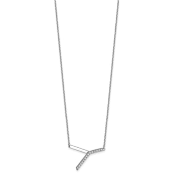 Rhodium Over 14k White Gold Sideways Diamond Initial Y Pendant Cable
Link 18 Inch Necklace