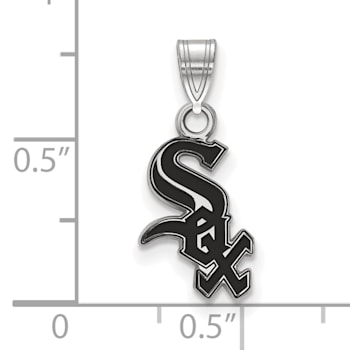 Rhodium Over Sterling Silver MLB Chicago White Sox LogoArt Enameled Pendant