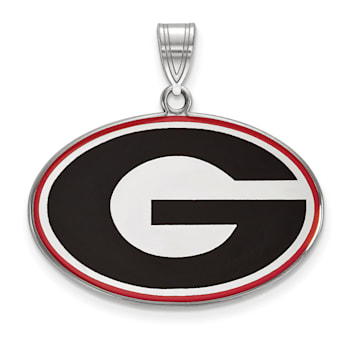 Rhodium Over Sterling Silver LogoArt University of Georgia Large Enamel Pendant