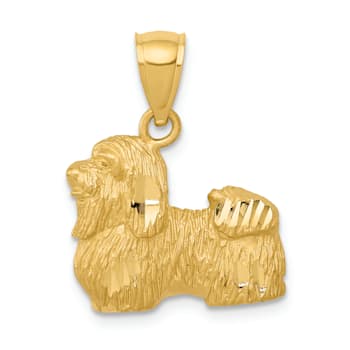14k Yellow Gold Diamond-Cut and Brushed Shih Tzu Pendant