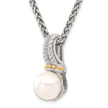 Rhodium Over Sterling Silverwith 14K Accent 8-9mm Freshwater Cultured
Pearl Necklace