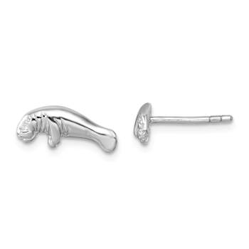 Rhodium Over Sterling Silver Polished Manatee Post Earrings