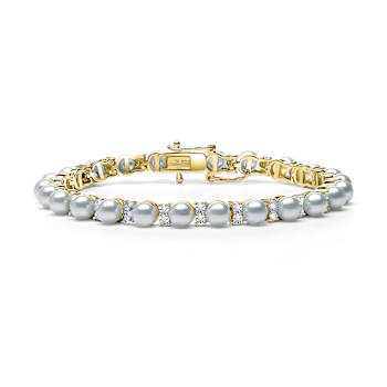 Pear Shape Shell Pearl Tennis Bracelet In 14K Gold Over Sterling Silver