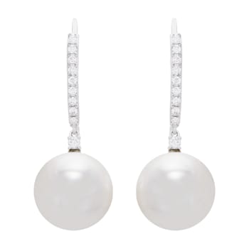 12-13mm Round White Freshwater Pearl with 0.27ctw Diamond 14K White Gold
Drop Earrings