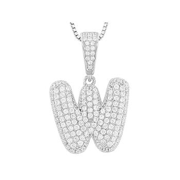 CZ Initial W Bubble Letter Pendant Necklace In Sterling Silver 1.92ctw