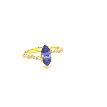 18K Yellow Gold Over Sterling Silver Marquise Tanzanite and White Zircon
Ring 1.15ctw