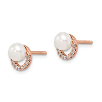 Sterling Silver Rose-tone with Freshwater Cultured Pearl and Cubic
Zirconia Earrings