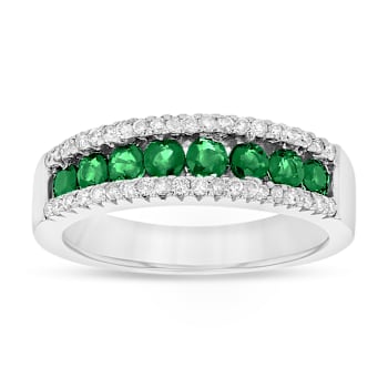 Emerald and Diamond 14k White Gold Band Ring 0.90ctw