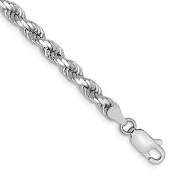 Rhodium Over 10k White Gold 4mm Diamond-Cut Rope Link Bracelet