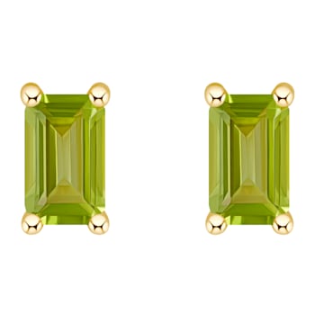 5x3mm Emerald Cut Peridot 14k Yellow Gold Stud Earrings