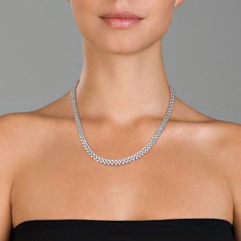 CZ Braided Tennis Necklace In Sterling Silver