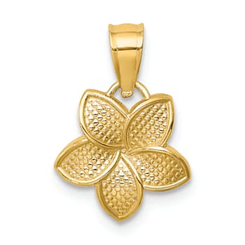 14k Yellow Gold Polished and Textured Plumeria Pendant