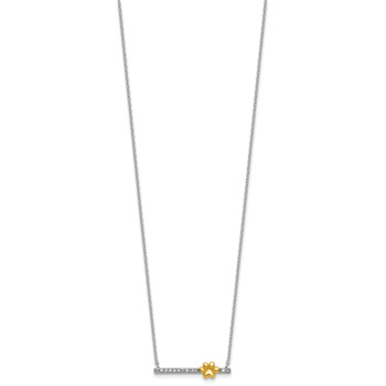 10K Yellow Gold Over Sterling Silver Cubic Zirconia Paw Bar 16-inch with
2-inch Ext. Necklace