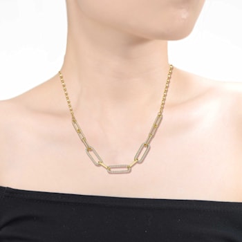Clear Cubic Zirconia, 14k Gold Plated over Sterling Silver Elongated
Cable Link Chain Necklace