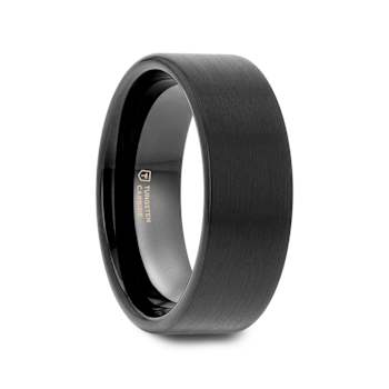 SAN ANTONIO Flat Black Tungsten Carbide Band with Brushed Finish 8mm