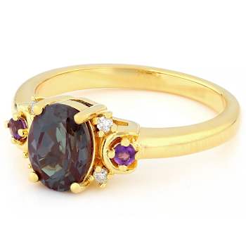 Lab-Created Alexandrite, Amethyst And Lab-Grown Diamond Ring In 18K Gold
Over Sterling Silver 1.38ctw