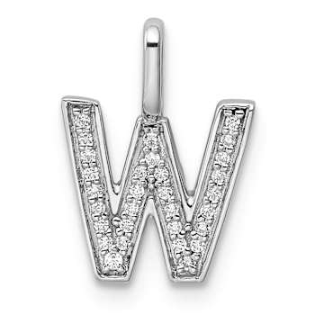 14K White Gold Diamond Letter W Initial Pendant
