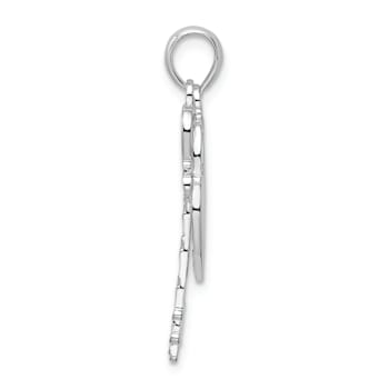 Rhodium Over Sterling Silver Polished Moveable Key with Heart Lock Pendant