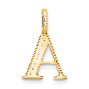 14K Yellow Gold Diamond Letter A Initial Pendant