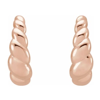 14K Rose Gold Rope Design J-Hoop Earrings