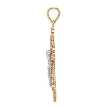 14k Tri-color Gold Diamond-Cut Crucifix Pendant