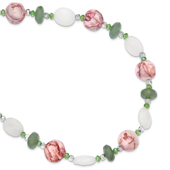 Sterling Silver Aventurine, Crystal, Jadeite and Jasper 18-inch with
2-inch Extension Necklace