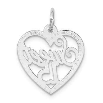 Rhodium Over 14k White Gold Sweet 15 Heart Charm