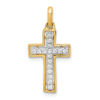 10k Yellow Gold and Rhodium Over 10k Yellow Gold 0.136 cttw Diamond
Cross Pendant